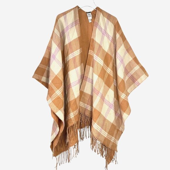 J. Crew Reversible Paid Blanket Fringe Poncho M/L - Picture 2 of 9